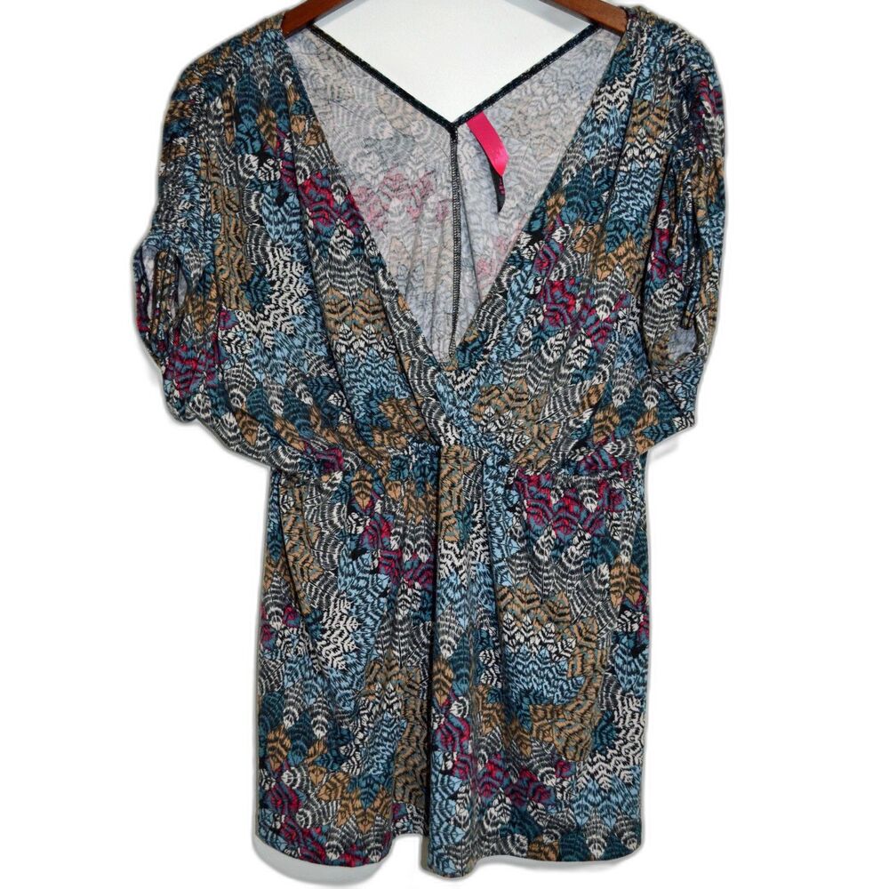 Pure Energy Women’s Blouse 2 Plus Colorful Feather Pattern Boho Festival